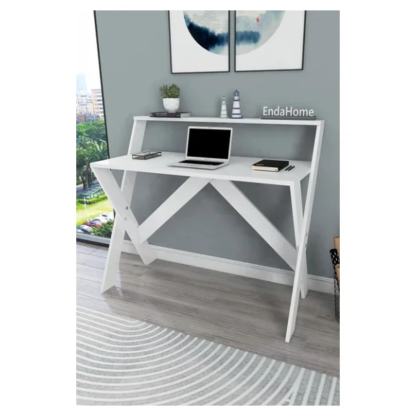 Enda Home X Çalışma Odası Seti Çalışma Masası Kitaplık Komodin Beyaz Çalışma Masası Kitaplık Seti - Görsel 4