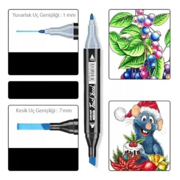 Touch Marker 12'li Set Çantalı Taşınabilir Marker Kalem Seti 12 Renk Çift Taraflı Marker Kalem Seti - Görsel 2