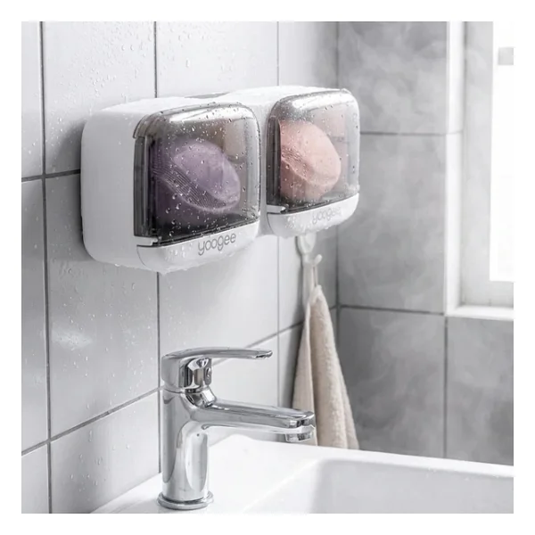 Duvara Monte İkili Kapaklı Plastik Katı Sabunluk Organizer - Banyo & Mutfak İçin Yapışkanlı Sabun Kutusu Ve Düzenleyici - Görsel 8