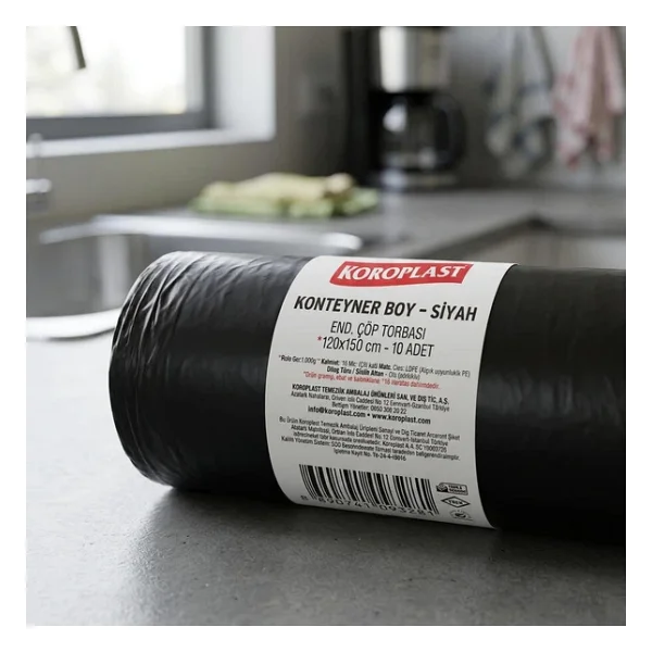 Koroplast 120x150 cm Endüstriyel Siyah Çöp Torbası 10'lu - Görsel 7