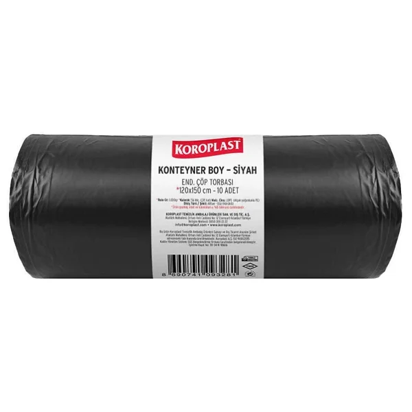 Koroplast 120x150 cm Endüstriyel Siyah Çöp Torbası 10'lu - Görsel 6
