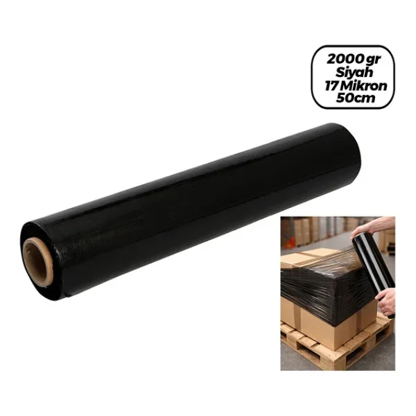 6 Adet Brüt: 2000GR = Net Streç: 1500GR Siyah Koli - Palet Streç Film 17 Mikron 50CM (5477) - Görsel 2