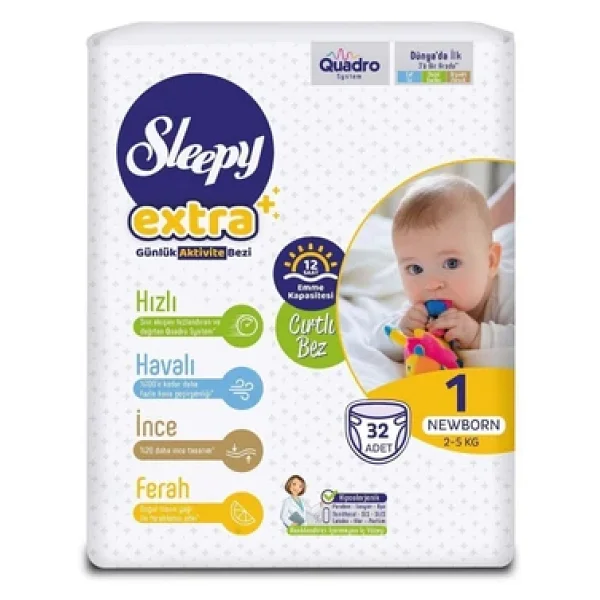 Sleepy Extra Günlük Aktivite 1 Numara Yenidoğan 32'li Bebek Bezi - Görsel 2