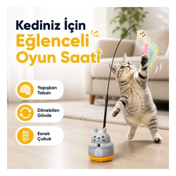 Kedi Şekilli Dönen Peluş Balıklı Olta Oyuncağı - Görsel 7
