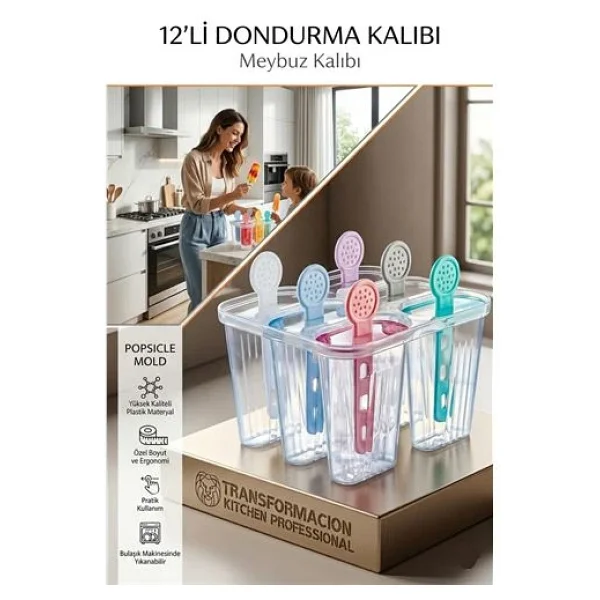 12'Lı Dondurma Ve Meybuz Kalıbı Sağlıklı Ev Yapımı Atıştırmalık Seti 721453 - Görsel 4