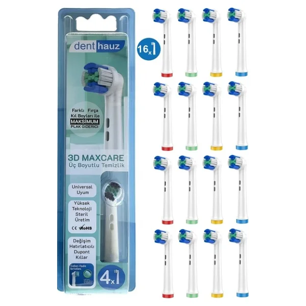 3D Maxcare - 3 Boyutlu Temiizlik Oral B Şarjlı Diş Fırçası Yedek Başlığı - 16 Adet Yedek Başlık - Görsel 9