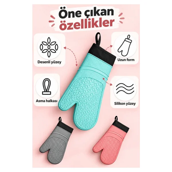 Mucit Home 1 Adet %100 Silikon Yanmaz Yapışmaz Silikon Fırın Eldiveni Mutfak Eldiveni Isıya Dayanıklı Eldiven - Görsel 5