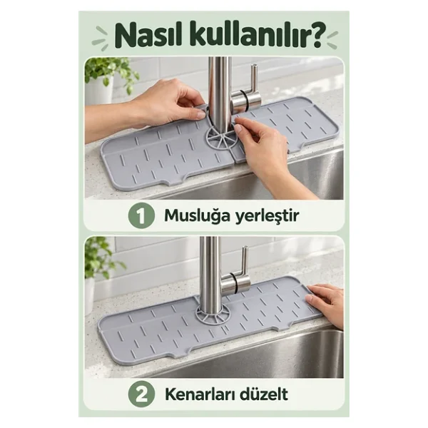 Mucit Home Silikon Musluk Matı - Su Geçirmez Lavabo Kenar Damlatmaz Altlık Düzenleyici Mat - Görsel 7