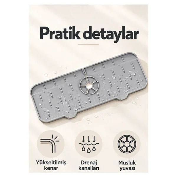 Mucit Home Silikon Musluk Matı - Su Geçirmez Lavabo Kenar Damlatmaz Altlık Düzenleyici Mat - Görsel 5