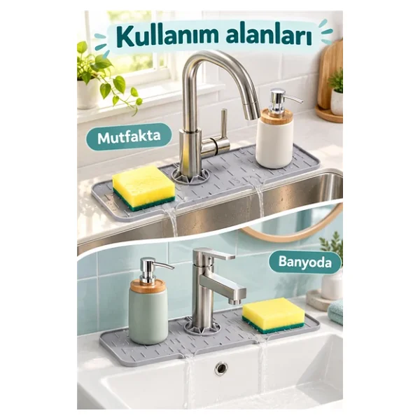 Mucit Home Silikon Musluk Matı - Su Geçirmez Lavabo Kenar Damlatmaz Altlık Düzenleyici Mat - Görsel 6
