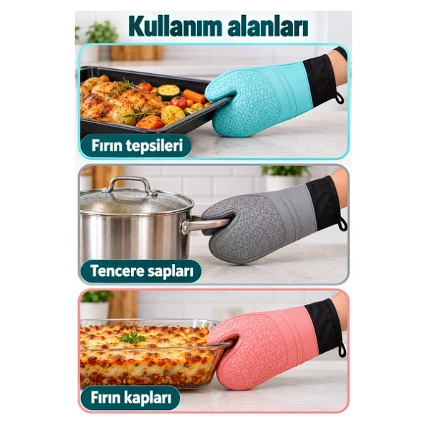 Mucit Home 1 Adet %100 Silikon Yanmaz Yapışmaz Silikon Fırın Eldiveni Mutfak Eldiveni Isıya Dayanıklı Eldiven - Görsel 6