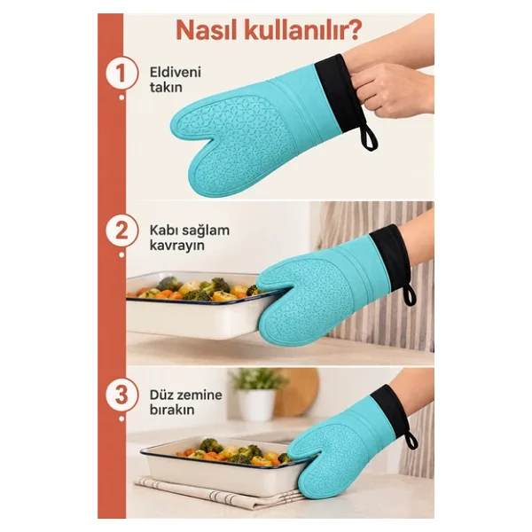 Mucit Home 1 Adet %100 Silikon Yanmaz Yapışmaz Silikon Fırın Eldiveni Mutfak Eldiveni Isıya Dayanıklı Eldiven - Görsel 7