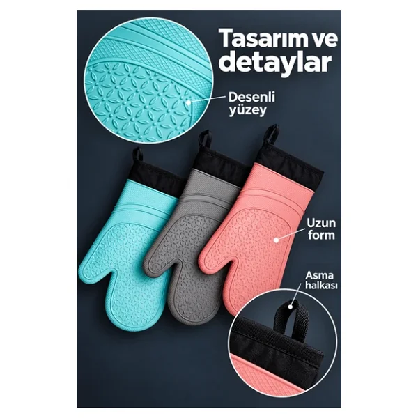Mucit Home 1 Adet %100 Silikon Yanmaz Yapışmaz Silikon Fırın Eldiveni Mutfak Eldiveni Isıya Dayanıklı Eldiven - Görsel 3
