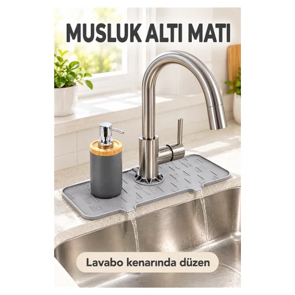 Mucit Home Silikon Musluk Matı - Su Geçirmez Lavabo Kenar Damlatmaz Altlık Düzenleyici Mat - Görsel 2