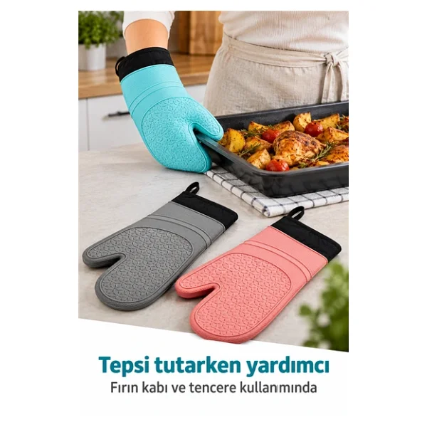 Mucit Home 1 Adet %100 Silikon Yanmaz Yapışmaz Silikon Fırın Eldiveni Mutfak Eldiveni Isıya Dayanıklı Eldiven - Görsel 4