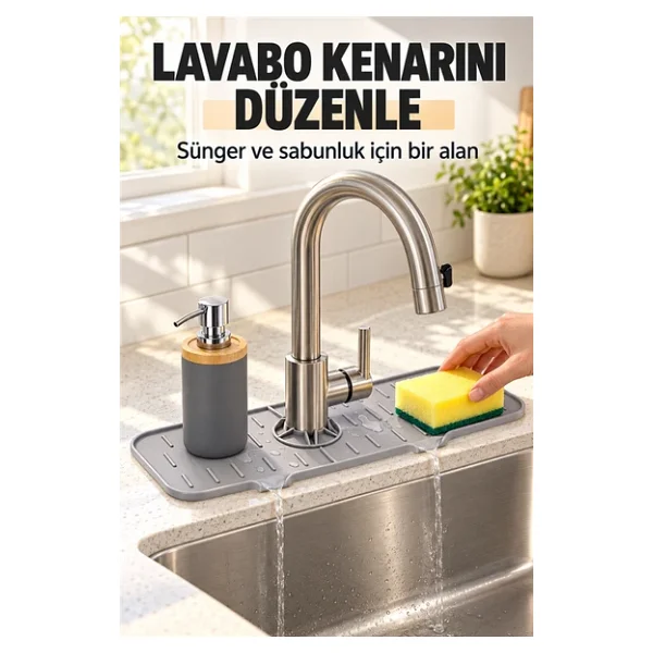 Mucit Home Silikon Musluk Matı - Su Geçirmez Lavabo Kenar Damlatmaz Altlık Düzenleyici Mat - Görsel 4
