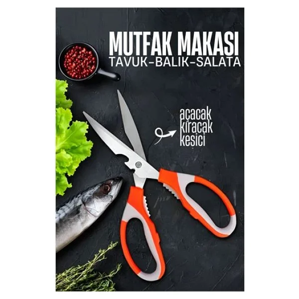 Mutfak Makası - Tavuk Kesme Makası Balık Temizleme Makası Salata Hazırlama Makası - Görsel 3