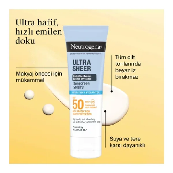 Neutrogena Ultra Sheer Solarire SPF50+ Güneş Kremi 50 ml - Görsel 6