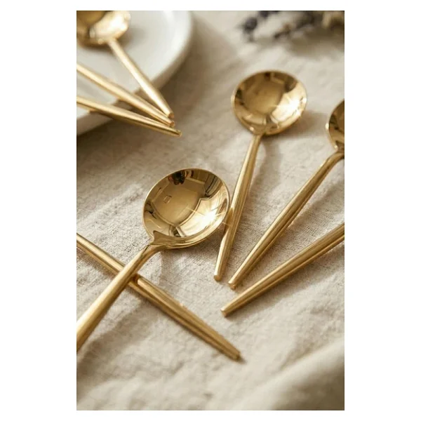 6'Lı Lüks Gold Paslanmaz Çelik Çay Kaşığı Seti (13 Cm) - Görsel 9