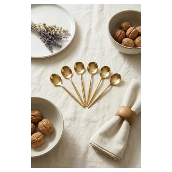 6'Lı Lüks Gold Paslanmaz Çelik Çay Kaşığı Seti (13 Cm) - Görsel 6