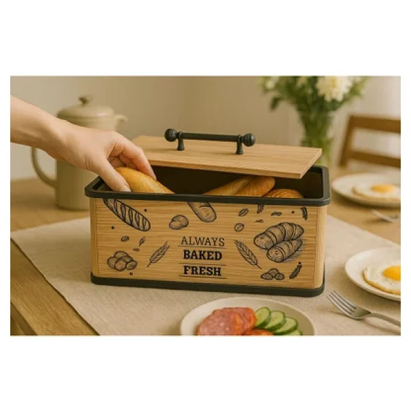 Kitchen Line Kapaklı Ahşap Ekmeklik - Dekoratif Desenli Ekmek Saklama Kutusu - Lüx Büyük Ekmek Dolabı - Görsel 7