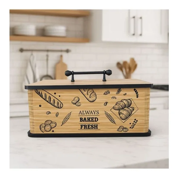 Kitchen Line Kapaklı Ahşap Ekmeklik - Dekoratif Desenli Ekmek Saklama Kutusu - Lüx Büyük Ekmek Dolabı - Görsel 5