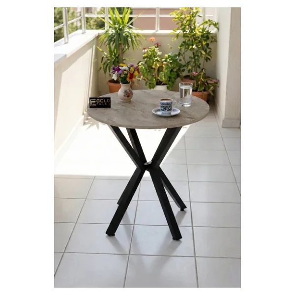Mutfak Masası Yuvarlak 70 Çap Metal Ayak Yemek Masası Modern Balkon Bahçe Cafe Masa 9821 Traverten - Görsel 4