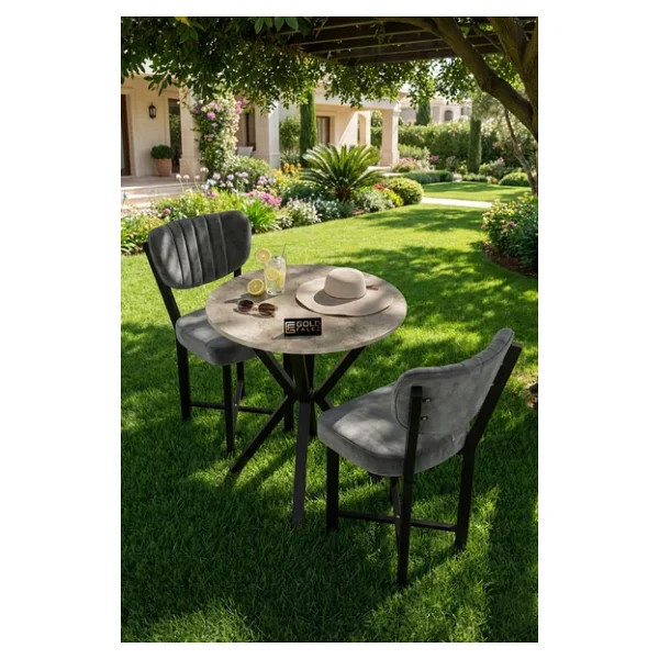Mutfak Masası Yuvarlak 70 Çap Metal Ayak Yemek Masası Modern Balkon Bahçe Cafe Masa 9821 Traverten - Görsel 7