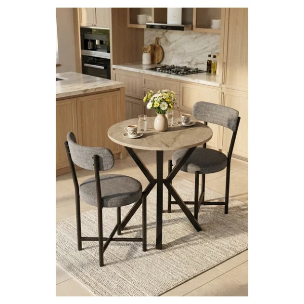Mutfak Masası Yuvarlak 70 Çap Metal Ayak Yemek Masası Modern Balkon Bahçe Cafe Masa 9821 Traverten - Görsel 8