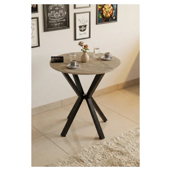 Mutfak Masası Yuvarlak 70 Çap Metal Ayak Yemek Masası Modern Balkon Bahçe Cafe Masa 9821 Traverten - Görsel 6