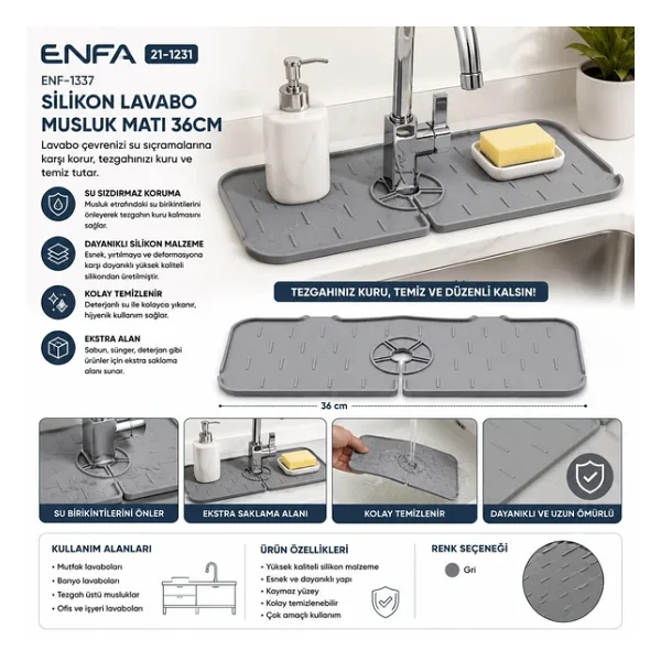 Enfa ENF-1337 Silikon Lavabo Musluk Matı 36CM - Görsel 6
