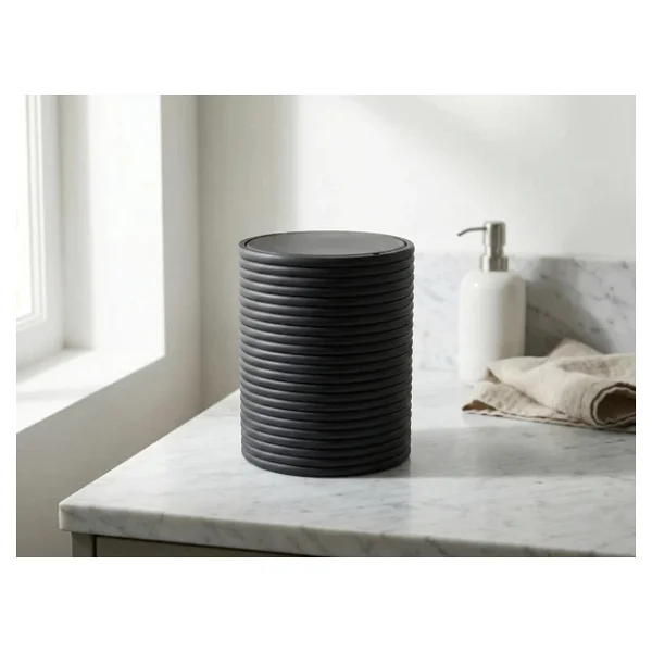 3D Baskı Mini Yivli Çöp Kutusu Sallanır Kapaklı Masaüstü Banyo Makyaj Masası Kovası 12x9 cm Antrasit - Görsel 6