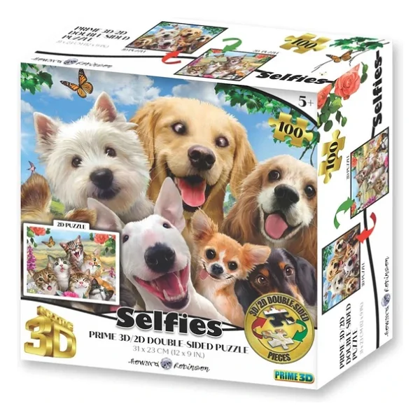 Prime 3D Köpek ve Kedi Selfie Çift Taraflı 100 Parça Puzzle 15052 - Görsel 3