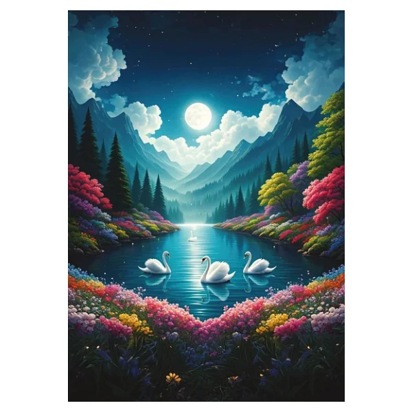 Art Puzzle Ay Işığında Kuğular Gölü 500 Parça Puzzle 40509 - Görsel 4