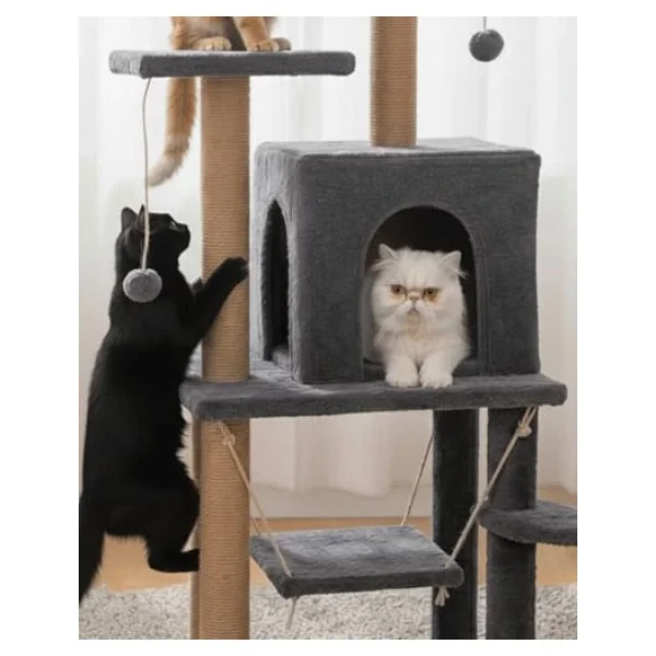 Reyo Pet Y01 Salıncaklı Yuvalı Lüx Kedi Tırmalama Oyun Evi Antrasit - Görsel 3