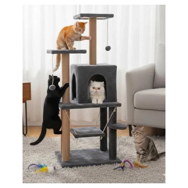 Reyo Pet Y01 Salıncaklı Yuvalı Lüx Kedi Tırmalama Oyun Evi Antrasit - Görsel 2