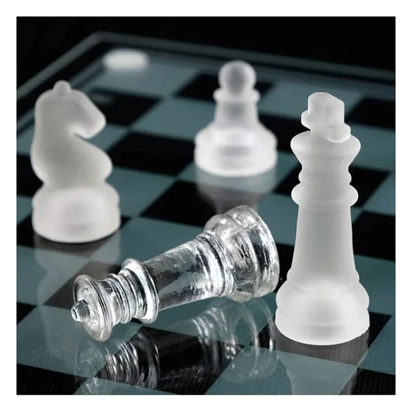 Senon Glass Chess Cam Satranç Takımı Kullanışlı Dekoratif Şık Hediyelik (25x25 cm) - Görsel 4