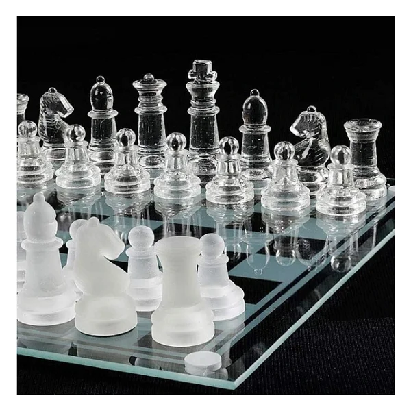 Senon Glass Chess Cam Satranç Takımı Kullanışlı Dekoratif Şık Hediyelik (25x25 cm) - Görsel 2
