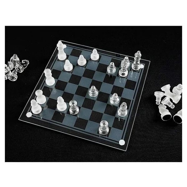 Senon Glass Chess Cam Satranç Takımı Kullanışlı Dekoratif Şık Hediyelik (25x25 cm) - Görsel 3