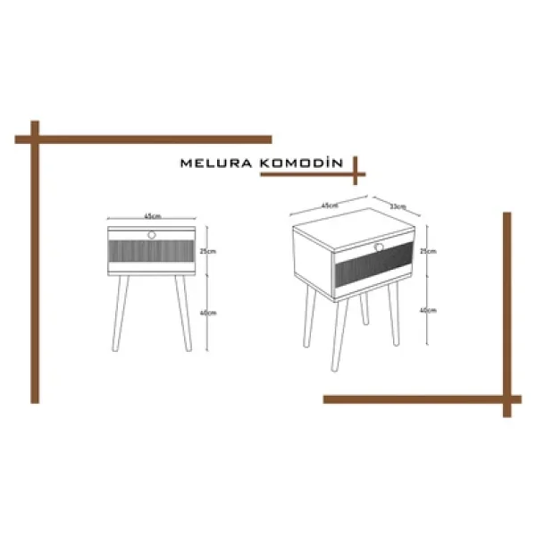 Melura Home Melura Komodin %100 Mdf Lake Boyalı Ahşap Ayak - Gri - Görsel 4