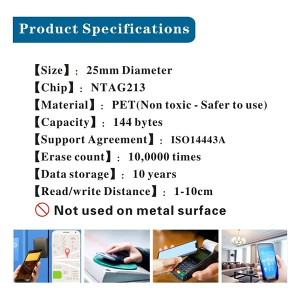 20 adet TimesKey NFC Çıkartması NTAG 213 Tam Programlanabilir NTAG213 NFC Etiketleri Dairesel Çıkartmalar, Android ve Diğer NFC Etkin Cihazlarla Uyumlu 144 Bayt Bellek - Görsel 4