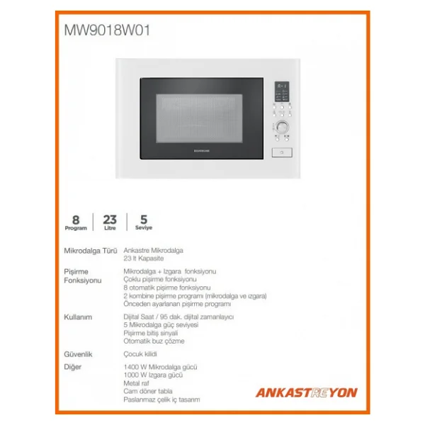 Silverline MW9018W01 25 lt Beyaz Ankastre Mikrodalga Fırın - Görsel 5