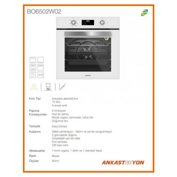 Silverline S2-BO6502W02 Beyaz Ankastre Fırın - Görsel 5