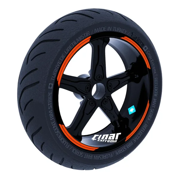 Double Stripe Tasarımlı Floresan Turuncu Jant Şeridi Sticker Çınar Extreme - Görsel 2