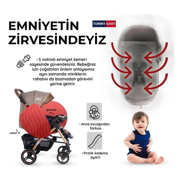 Tommybaby Tornado Plus Gold Çift Yönlü Bebek Arabası - Görsel 5