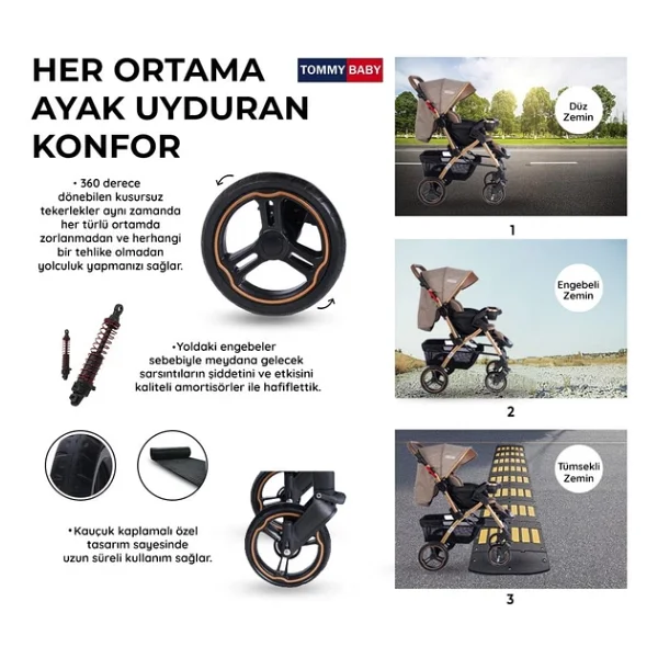 Tommybaby Tornado Plus Gold Çift Yönlü Bebek Arabası - Görsel 7