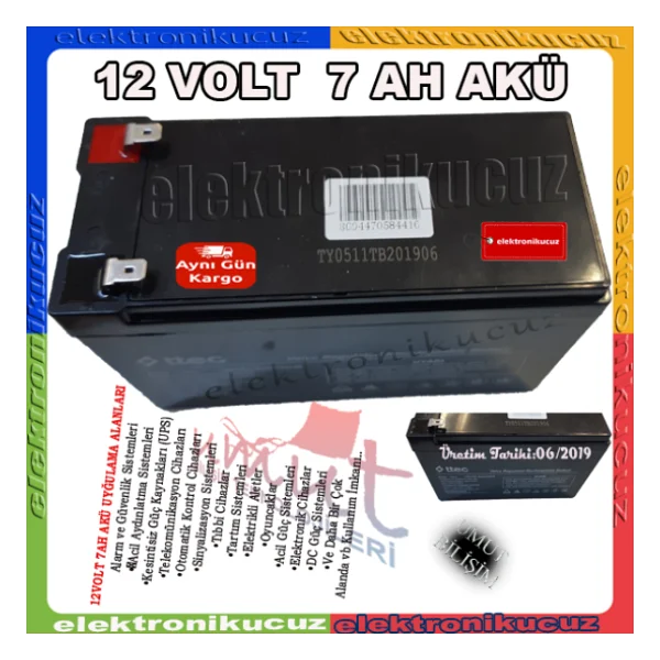 Ttec 12v 7ah Kuru Tip Akü / 12 Volt 7 Amper Akü - Bakımsız Şarj Edilebilir Pil. - Görsel 3