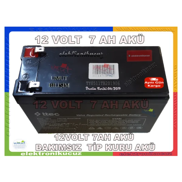 Ttec 12v 7ah Kuru Tip Akü / 12 Volt 7 Amper Akü - Bakımsız Şarj Edilebilir Pil. - Görsel 4