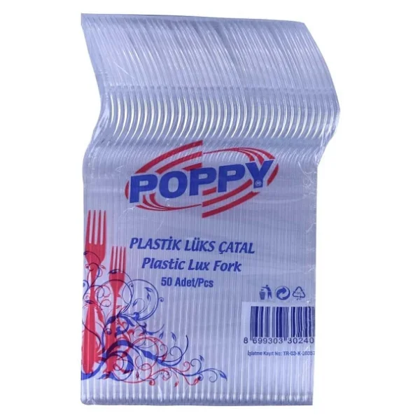 Poppy Plastik Lüks Şeffaf Tek Kullanımlık Plastik Çatal / 3000 Adet-Koli / 18 Cm. - Görsel 4