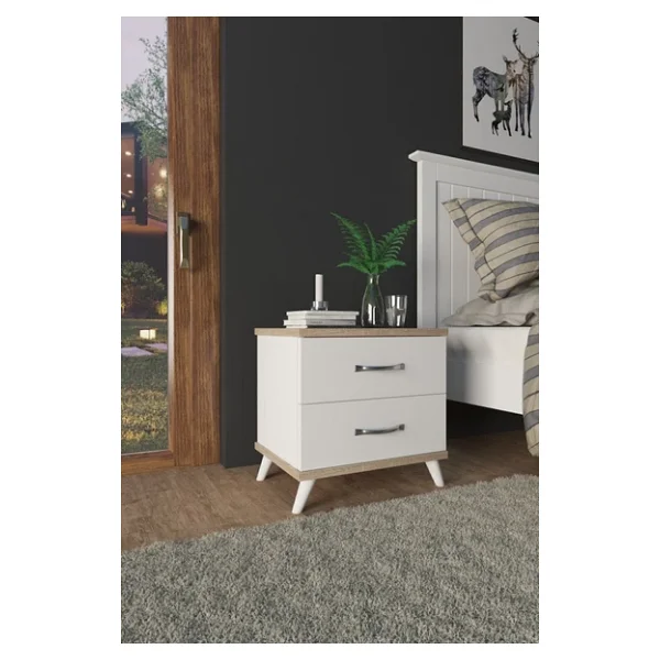 AEKA Ae-2029 Inci 2 Çekmeceli Beyaz Komodin 49 Cm, Ayaklı - Görsel 3